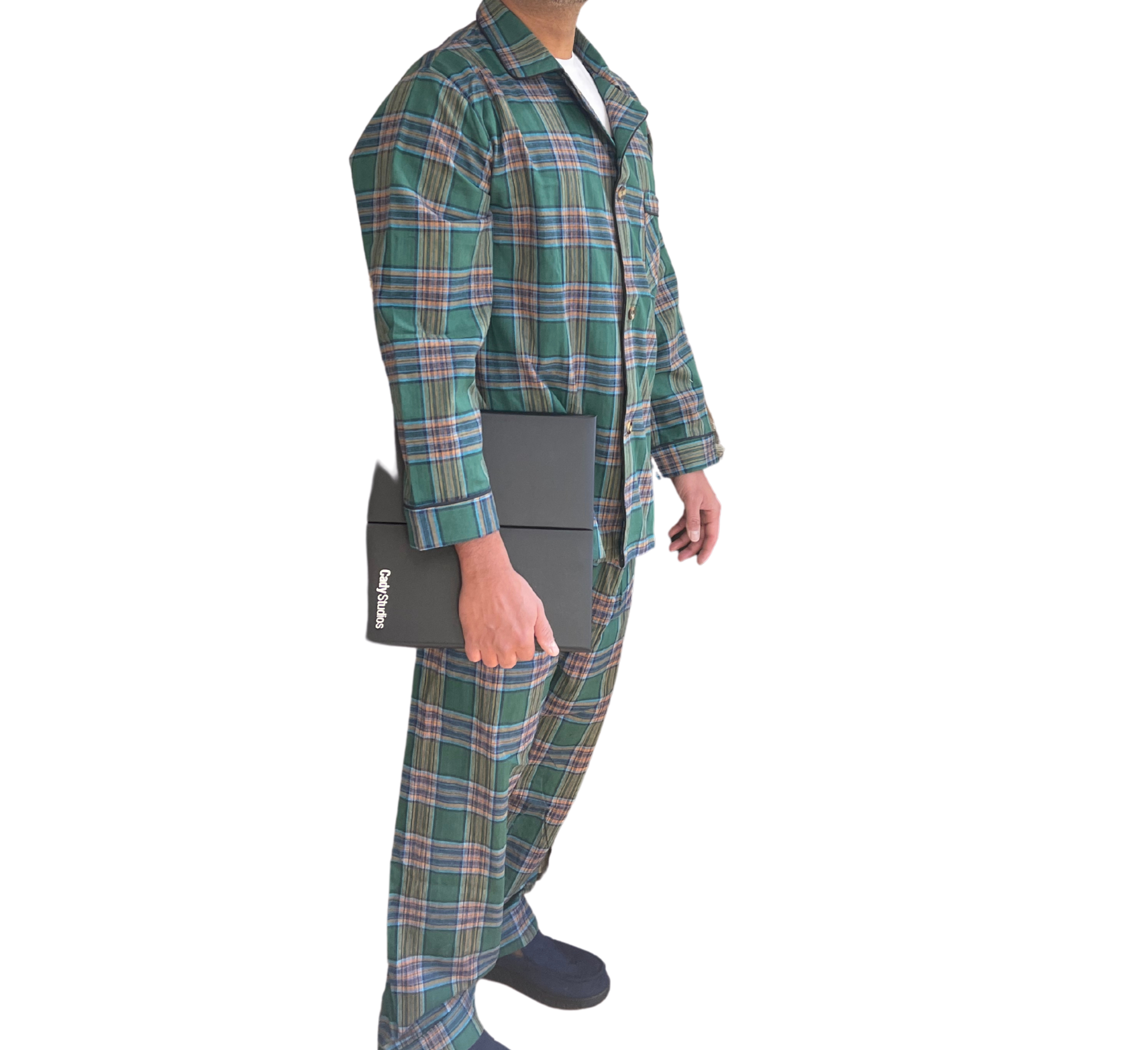 Adaptive Men's Green Plaid Flannel Velcro Pajamas with Velcro